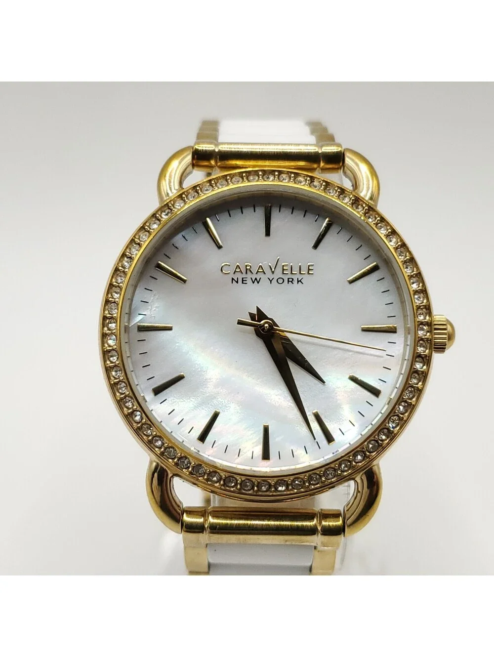 Caravelle New York By Bulova Women Watch New Battery Gold Tone Accent Bezel 33mm